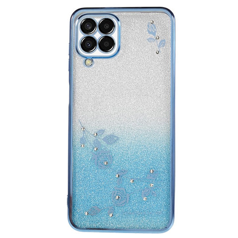 KADEM Rhinestone TPU Phone Case for Samsung Galaxy M32 (Global Version) 4G / M22 , Flower Pattern Gradient Glitter Cover