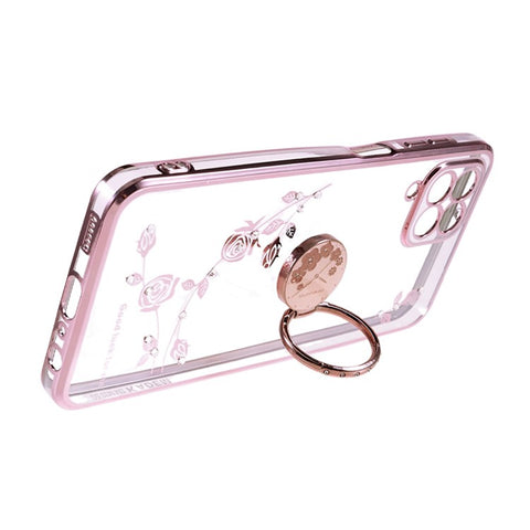 KADEM Flower Pattern TPU Phone Case for Samsung Galaxy M32 (Global Version) 4G / M22 , Kickstand Electroplating Rhinestone Cover