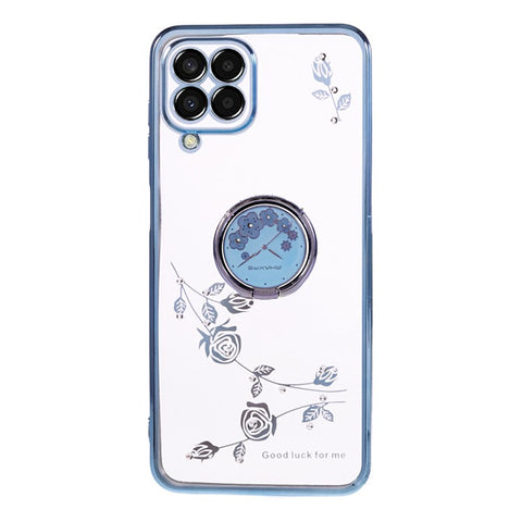 KADEM Flower Pattern TPU Phone Case for Samsung Galaxy M32 (Global Version) 4G / M22 , Kickstand Electroplating Rhinestone Cover