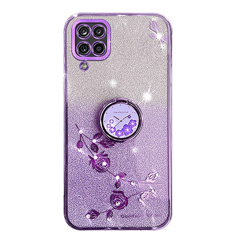 KADEM For Samsung Galaxy M32 (Global Version) 4G / Galaxy M22 Glitter Flower Pattern TPU Case Gradient Rhinestone Phone Cover with Kickstand