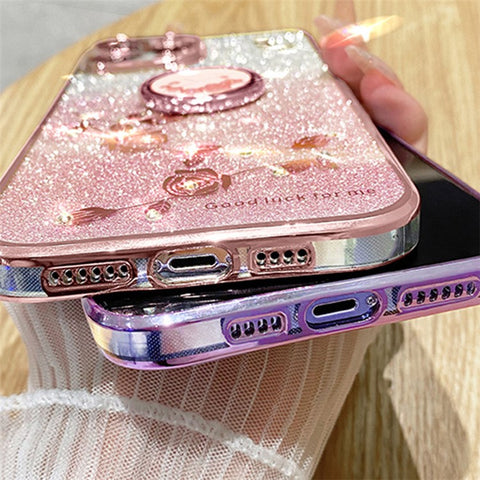 KADEM For Samsung Galaxy M32 (Global Version) 4G / Galaxy M22 Glitter Flower Pattern TPU Case Gradient Rhinestone Phone Cover with Kickstand