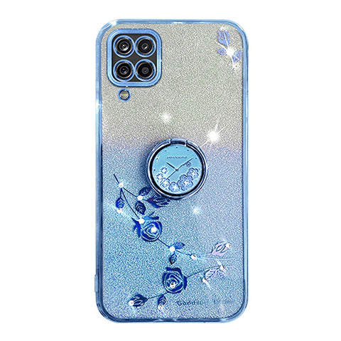 KADEM For Samsung Galaxy M32 (Global Version) 4G / Galaxy M22 Glitter Flower Pattern TPU Case Gradient Rhinestone Phone Cover with Kickstand