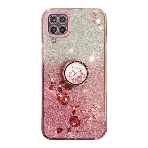 KADEM For Samsung Galaxy M32 (Global Version) 4G / Galaxy M22 Glitter Flower Pattern TPU Case Gradient Rhinestone Phone Cover with Kickstand
