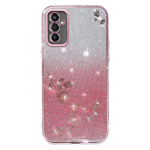 KADEM For Samsung Galaxy M52 5G Rhinestone Flower Design Phone Case Gradient Glitter TPU Anti-scratch Cover