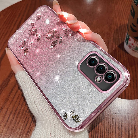 KADEM For Samsung Galaxy M52 5G Rhinestone Flower Design Phone Case Gradient Glitter TPU Anti-scratch Cover