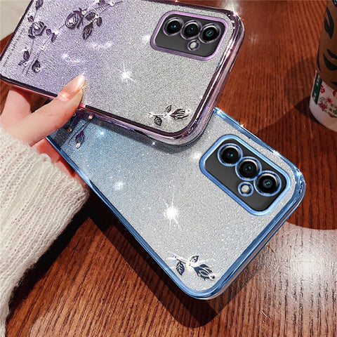 KADEM For Samsung Galaxy M52 5G Rhinestone Flower Design Phone Case Gradient Glitter TPU Anti-scratch Cover