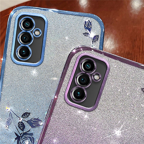 KADEM For Samsung Galaxy M52 5G Rhinestone Flower Design Phone Case Gradient Glitter TPU Anti-scratch Cover