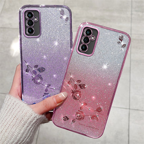 KADEM For Samsung Galaxy M52 5G Rhinestone Flower Design Phone Case Gradient Glitter TPU Anti-scratch Cover