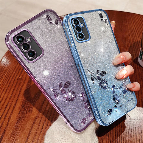 KADEM For Samsung Galaxy M52 5G Rhinestone Flower Design Phone Case Gradient Glitter TPU Anti-scratch Cover