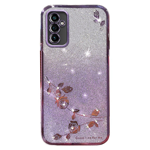 KADEM For Samsung Galaxy M52 5G Rhinestone Flower Design Phone Case Gradient Glitter TPU Anti-scratch Cover