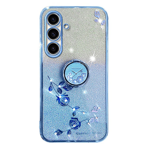 KADEM For Samsung Galaxy M52 5G Flower Pattern Back Cover Ring Kickstand Glitter Gradient TPU Phone Case