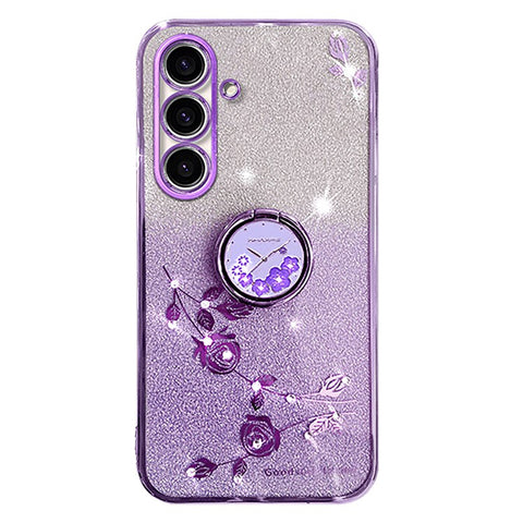 KADEM For Samsung Galaxy M52 5G Flower Pattern Back Cover Ring Kickstand Glitter Gradient TPU Phone Case