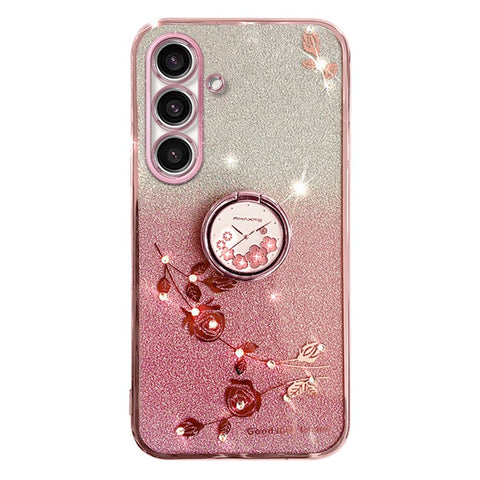 KADEM For Samsung Galaxy M52 5G Flower Pattern Back Cover Ring Kickstand Glitter Gradient TPU Phone Case