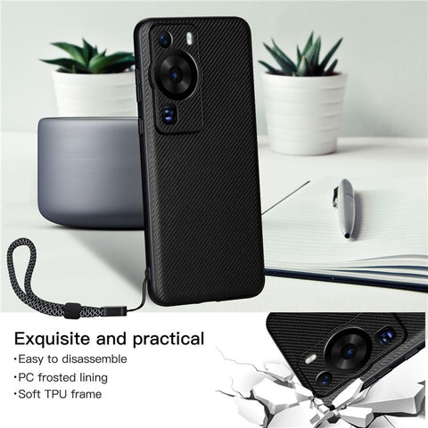 VILI TC Series Phone Case for Huawei P60 , Shockproof Textured PU Leather Coated TPU Back Cover