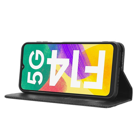 For Samsung Galaxy F14 5G Magnetic Closure Phone Cover Retro Stand Wallet Flip PU Leather Phone Case
