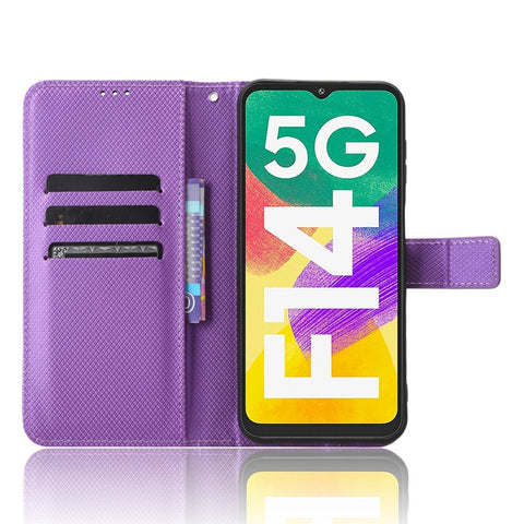 For Samsung Galaxy F14 5G Phone Case PU Leather Stand Wallet Diamond Texture Phone Cover