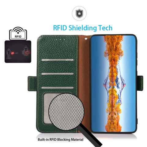 KHAZNEH For Xiaomi 13 Ultra RFID Blocking Genuine Cow Leather Phone Case Wallet Stand Flip Cover