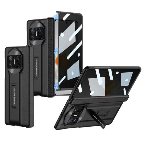 GKK For Huawei Mate X3 5G Magnetic Matte Leather Coating PC Cover Hidden Kickstand Case with Anti-peep Glass Screen Film