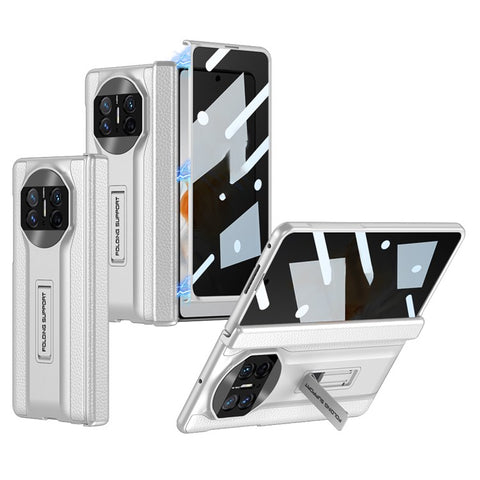 GKK For Huawei Mate X3 5G Magnetic Matte Leather Coating PC Cover Hidden Kickstand Case with Anti-peep Glass Screen Film