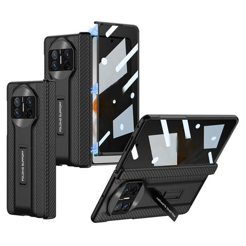 GKK For Huawei Mate X3 5G Magnetic Matte Leather Coating PC Cover Hidden Kickstand Case with Anti-peep Glass Screen Film