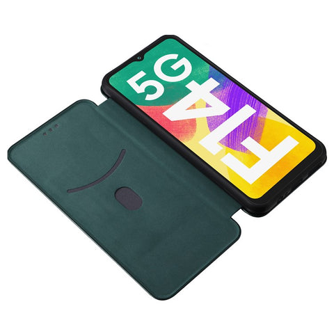 Phone Case for Samsung Galaxy F14 5G PU Leather Carbon Fiber Texture Stand Cover with Card Slot