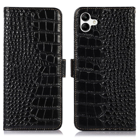 For Samsung Galaxy F14 5G RFID Blocking Phone Case Genuine Cowhide Leather Wallet Stand Cover