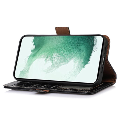 For Samsung Galaxy F14 5G RFID Blocking Phone Case Genuine Cowhide Leather Wallet Stand Cover
