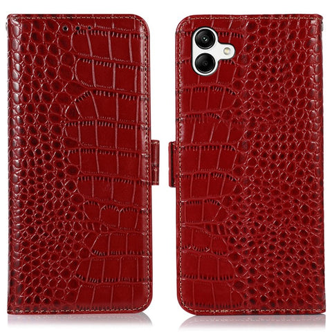 For Samsung Galaxy F14 5G RFID Blocking Phone Case Genuine Cowhide Leather Wallet Stand Cover