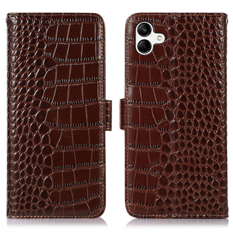 For Samsung Galaxy F14 5G RFID Blocking Phone Case Genuine Cowhide Leather Wallet Stand Cover