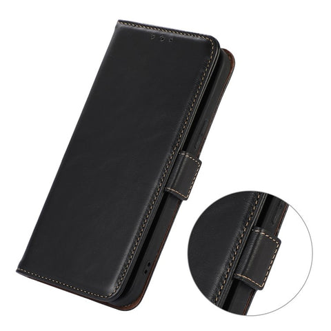 For Samsung Galaxy F14 5G RFID Blocking Phone Cover Genuine Cowhide Leather Case with Stand Wallet