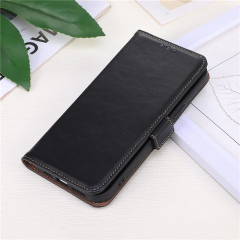 For Samsung Galaxy F14 5G RFID Blocking Phone Cover Genuine Cowhide Leather Case with Stand Wallet