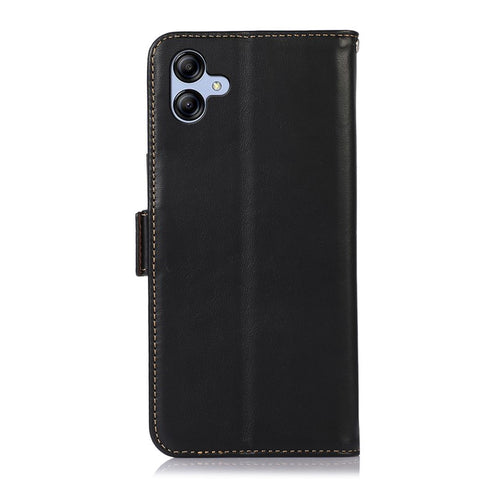 For Samsung Galaxy F14 5G RFID Blocking Phone Cover Genuine Cowhide Leather Case with Stand Wallet