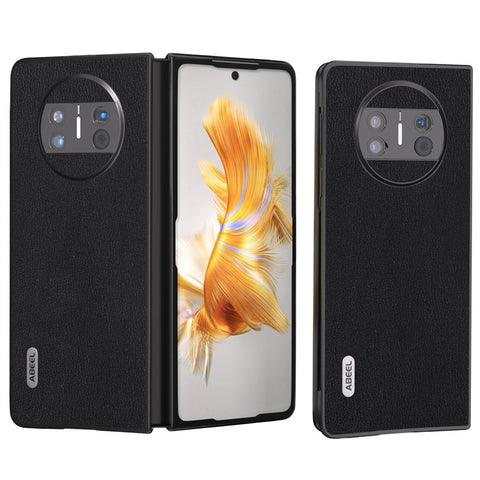 ABEEL For Huawei Mate X3 5G Shockproof Phone Case Black Edge Genuine Cowhide Leather Coated PC Back Cover