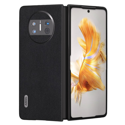 ABEEL For Huawei Mate X3 5G Shockproof Phone Case Black Edge Genuine Cowhide Leather Coated PC Back Cover