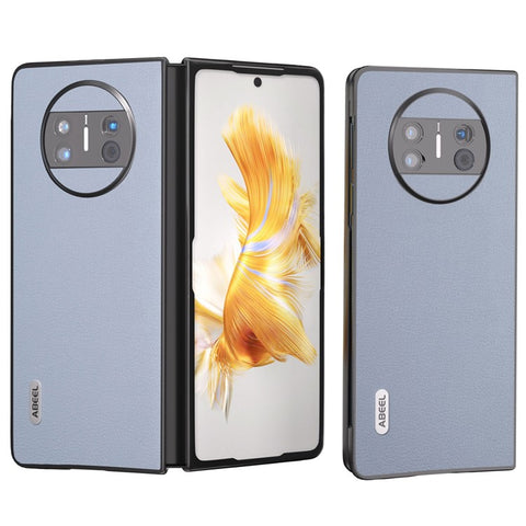 ABEEL For Huawei Mate X3 5G Shockproof Phone Case Black Edge Genuine Cowhide Leather Coated PC Back Cover