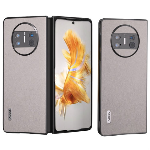 ABEEL For Huawei Mate X3 5G Shockproof Phone Case Black Edge Genuine Cowhide Leather Coated PC Back Cover