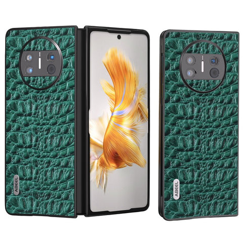 ABEEL For Huawei Mate X3 5G Textured Genuine Cow Leather Coated PC Cover Black Edge Phone Case