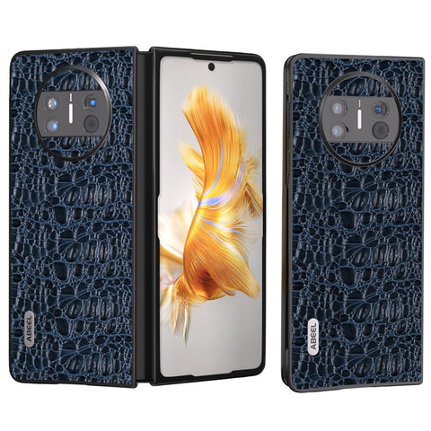ABEEL For Huawei Mate X3 5G Textured Genuine Cow Leather Coated PC Cover Black Edge Phone Case