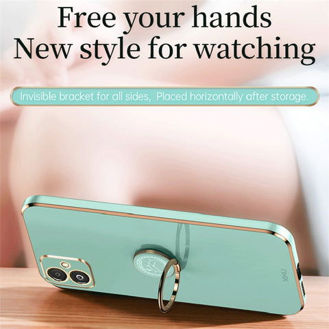 XINLI Phone Case for Samsung Galaxy F14 5G Electroplated Precise Lens Cut-out TPU Cover with Ring Kickstand
