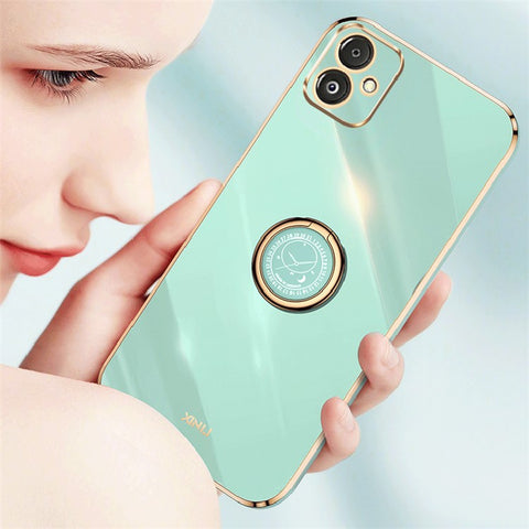 XINLI Phone Case for Samsung Galaxy F14 5G Electroplated Precise Lens Cut-out TPU Cover with Ring Kickstand