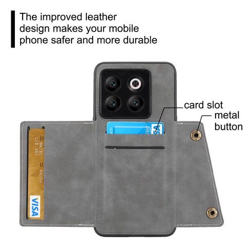 For OnePlus 10T 5G / Ace Pro 5G Dual Button Card Holder PU Leather Coated TPU Kickstand Case with Car Mount Metal Sheet