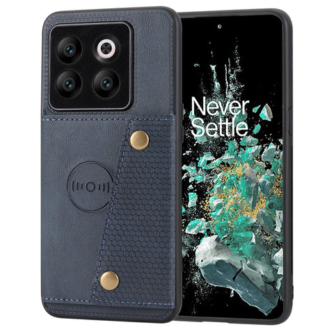 For OnePlus 10T 5G / Ace Pro 5G Dual Button Card Holder PU Leather Coated TPU Kickstand Case with Car Mount Metal Sheet