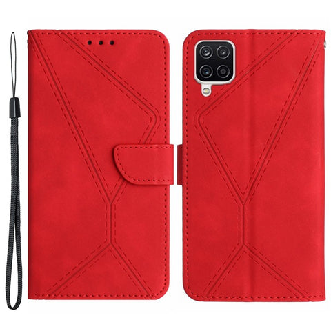 HT05 For Samsung Galaxy A12 / M12 / F12 Imprinted Line Wallet Stand Skin-touch PU Leather Phone Case