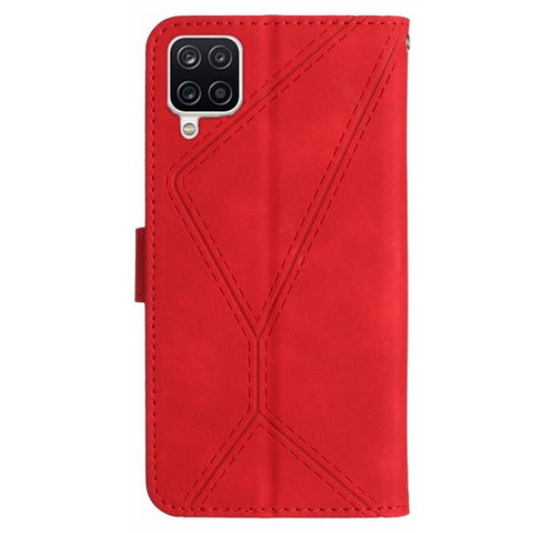 HT05 For Samsung Galaxy A12 / M12 / F12 Imprinted Line Wallet Stand Skin-touch PU Leather Phone Case