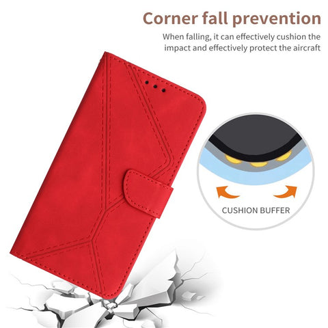 HT05 For Samsung Galaxy A12 / M12 / F12 Imprinted Line Wallet Stand Skin-touch PU Leather Phone Case