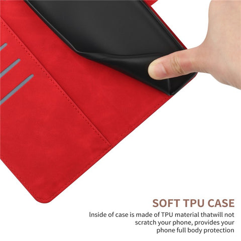 HT05 For Samsung Galaxy A12 / M12 / F12 Imprinted Line Wallet Stand Skin-touch PU Leather Phone Case