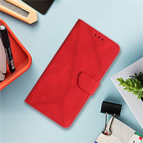 HT05 For Samsung Galaxy A12 / M12 / F12 Imprinted Line Wallet Stand Skin-touch PU Leather Phone Case
