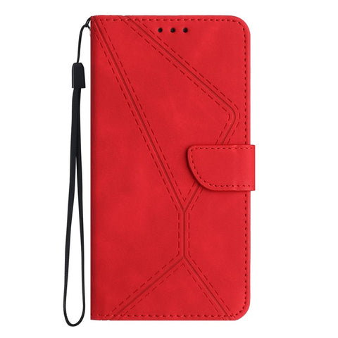 HT05 For Samsung Galaxy A12 / M12 / F12 Imprinted Line Wallet Stand Skin-touch PU Leather Phone Case