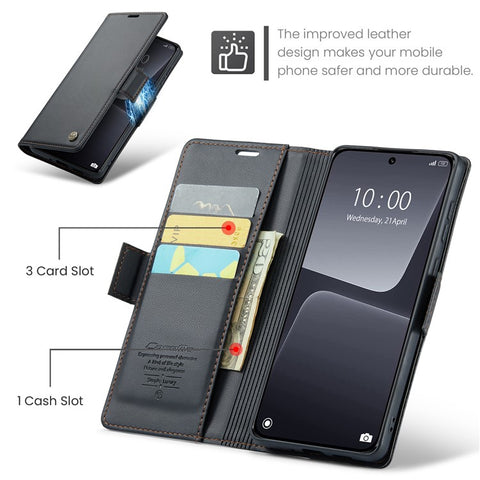 For Xiaomi 13 Leather Case CASEME 023 RFID Blocking 3 Card Slot Mobile Cover