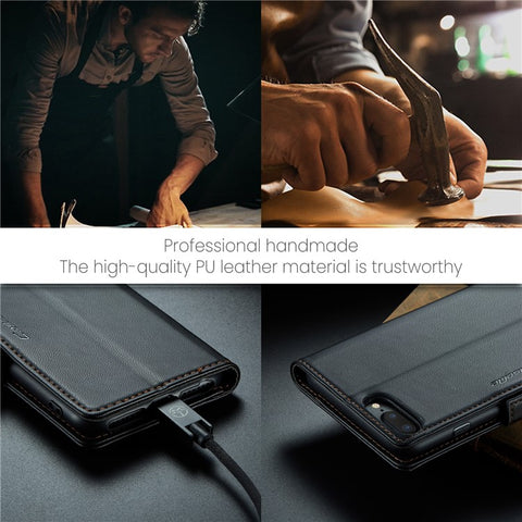 For iPhone 6 Plus / 6s Plus / 7 Plus / 8 Plus Leather Case CASEME 023 RFID Blocking 3 Card Slot Mobile Cover